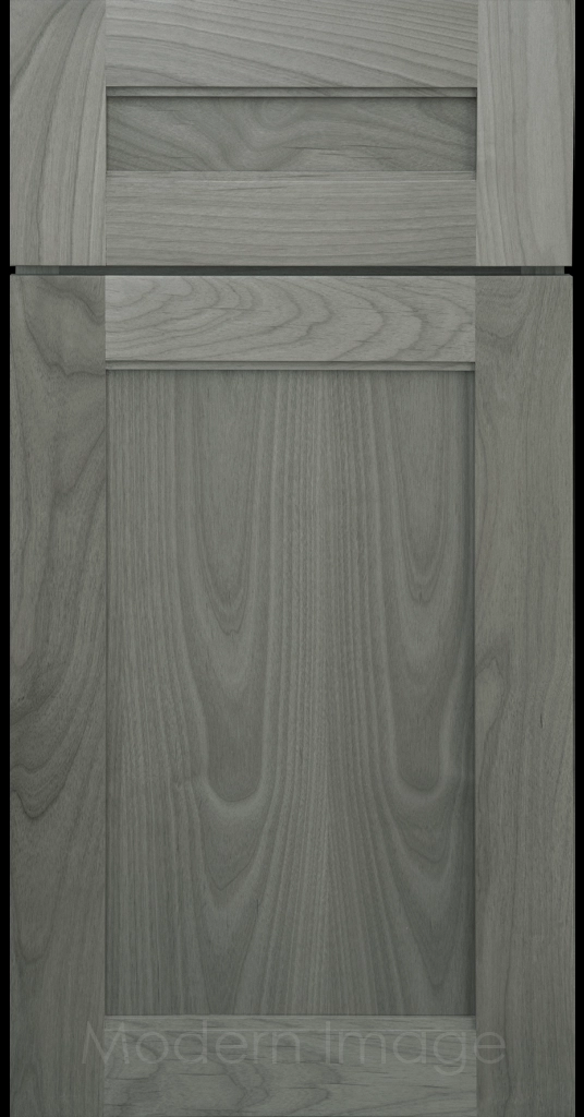 Destin shaker cabinet in Oyster Stain featuring ledge detail and vertical joints around a recessed center panel.